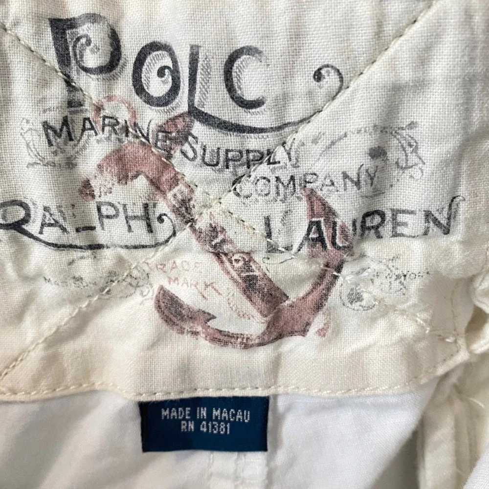 Vtg Polo Ralph Lauren Men White Marine Supply Co Nautical Graphic Cargo Short 36